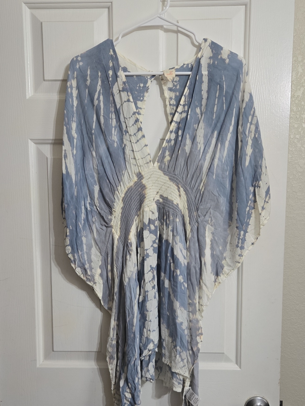 Surf Gypsy Blue and Cream Tie-Dye V-Neck Tunic/Coverup